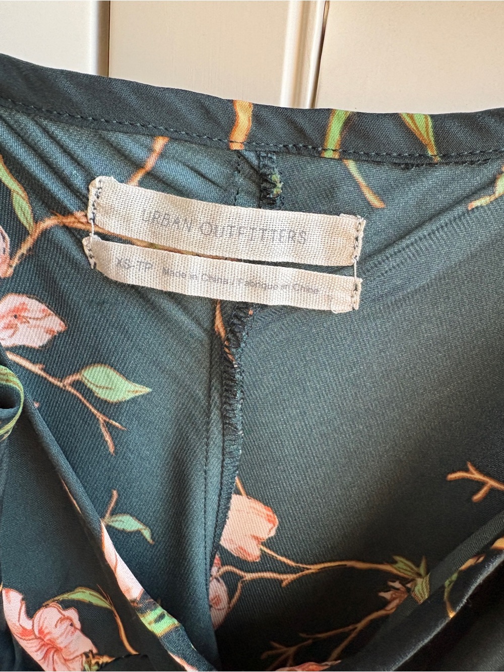 Urban Outfitters Dark Green Slip Dress with Pink Floral Print - Picture 3 of 4